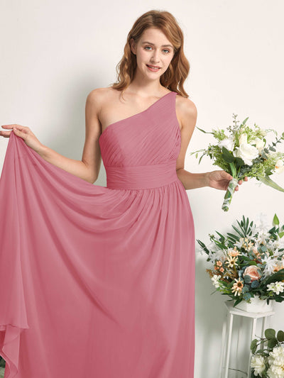 Carlyna Pandora A-Line Desert Rose Bridesmaid Dress Maxi Sleeveless One Shoulder Dress Side View 2 #color_desert-rose