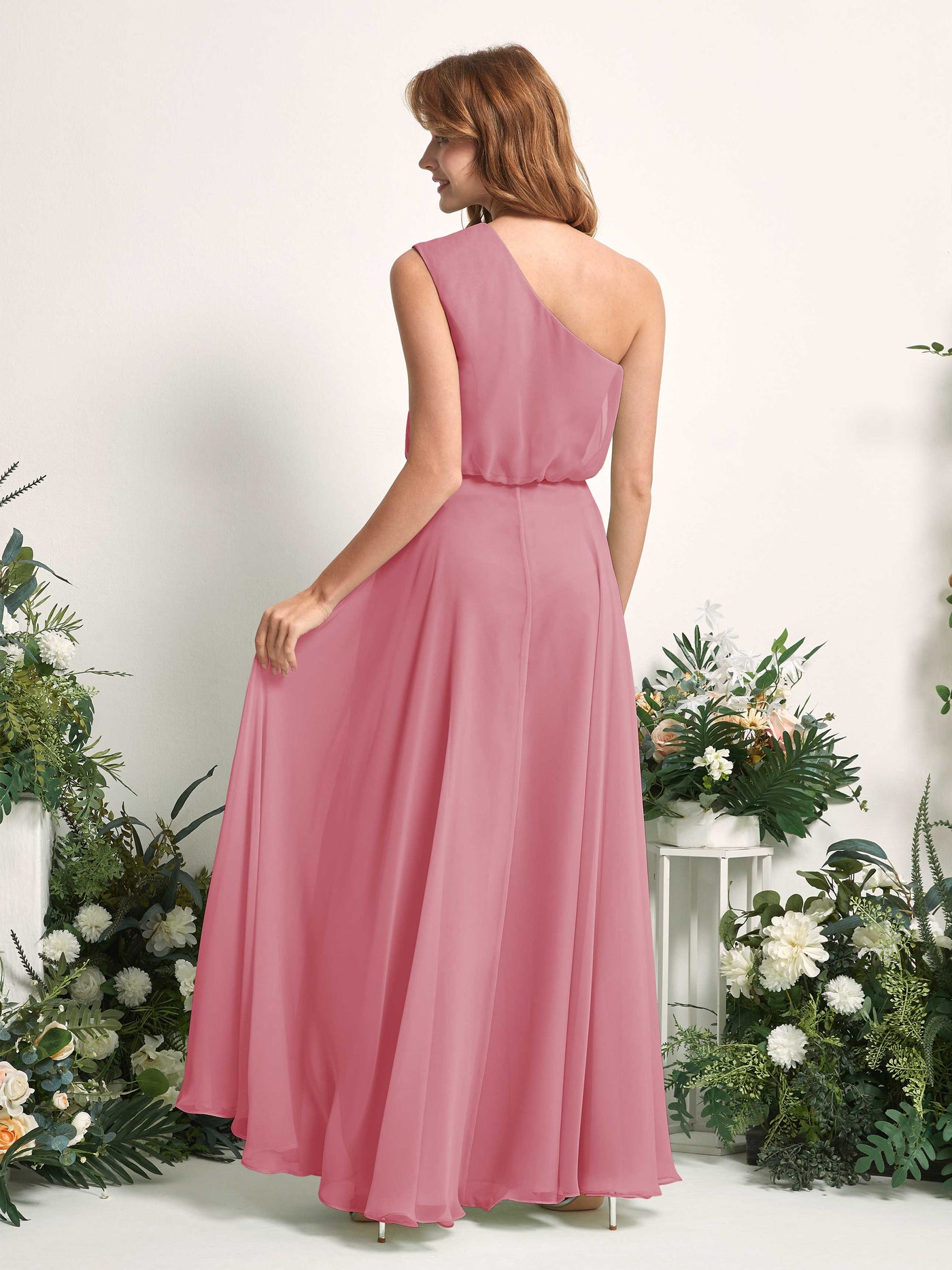 Bridesmaid Dress A-line Chiffon One Shoulder Full Length Sleeveless Wedding Party Dress - Desert Rose (81226811)#color_desert-rose
