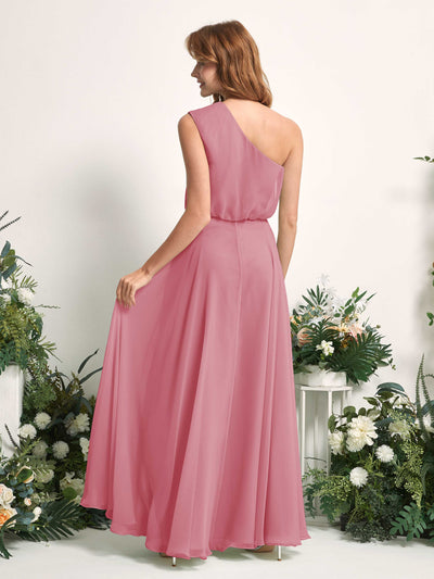 Carlyna Cecily A-Line Desert Rose Bridesmaid Dress Maxi Sleeveless One Shoulder Dress Back View #color_desert-rose