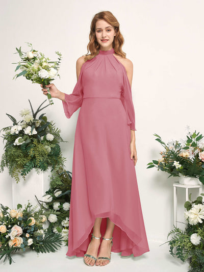 Carlyna Maxine A-Line Desert Rose Bridesmaid Dress Maxi Sleeveless Round Neck Dress Front View #color_desert-rose