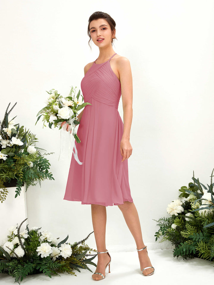 Desert Rose Bridesmaid Dresses Bridesmaid Dress A-line Chiffon Halter Knee Length Sleeveless Wedding Party Dress (81220411)