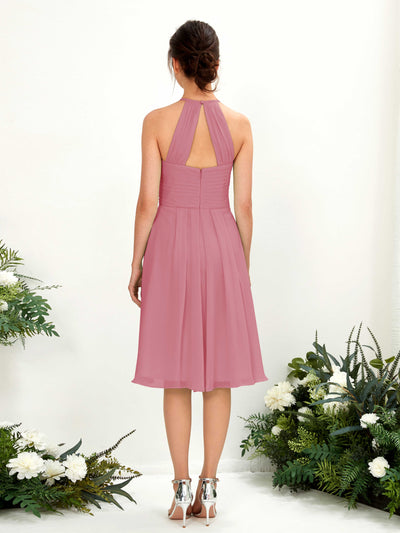Carlyna Davina A-Line Desert Rose Bridesmaid Dress Knee-Length Sleeveless Round Neck Dress Back View #color_desert-rose