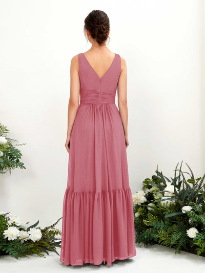 Carlyna Alissa A-Line Desert Rose Bridesmaid Dress Maxi Sleeveless V-Neck Dress Back View #color_desert-rose