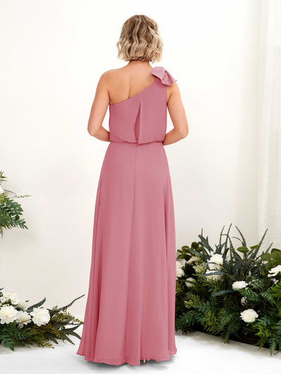 Carlyna Laurel A-Line Desert Rose Bridesmaid Dress Maxi Sleeveless One Shoulder Dress Back View #color_desert-rose