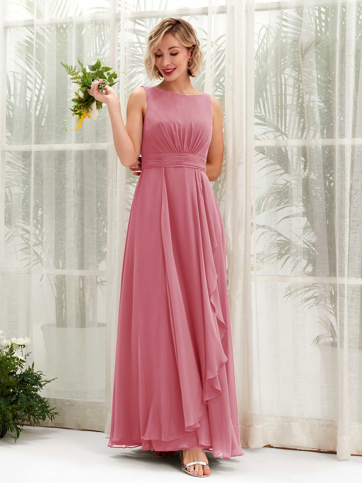 Desert Rose Bridesmaid Dresses Bridesmaid Dress A-line Chiffon Bateau Full Length Sleeveless Wedding Party Dress (81225811)