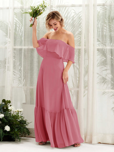 Carlyna Joie A-Line Desert Rose Bridesmaid Dress Maxi Sleeveless Off the Shoulder Dress Front View #color_desert-rose