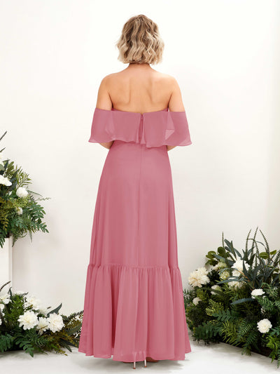 Carlyna Joie A-Line Desert Rose Bridesmaid Dress Maxi Sleeveless Off the Shoulder Dress Back View #color_desert-rose
