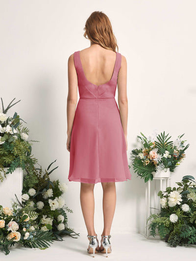 Carlyna Alisha A-Line Desert Rose Bridesmaid Dress Knee-Length Sleeveless V-Neck Dress Back View #color_desert-rose
