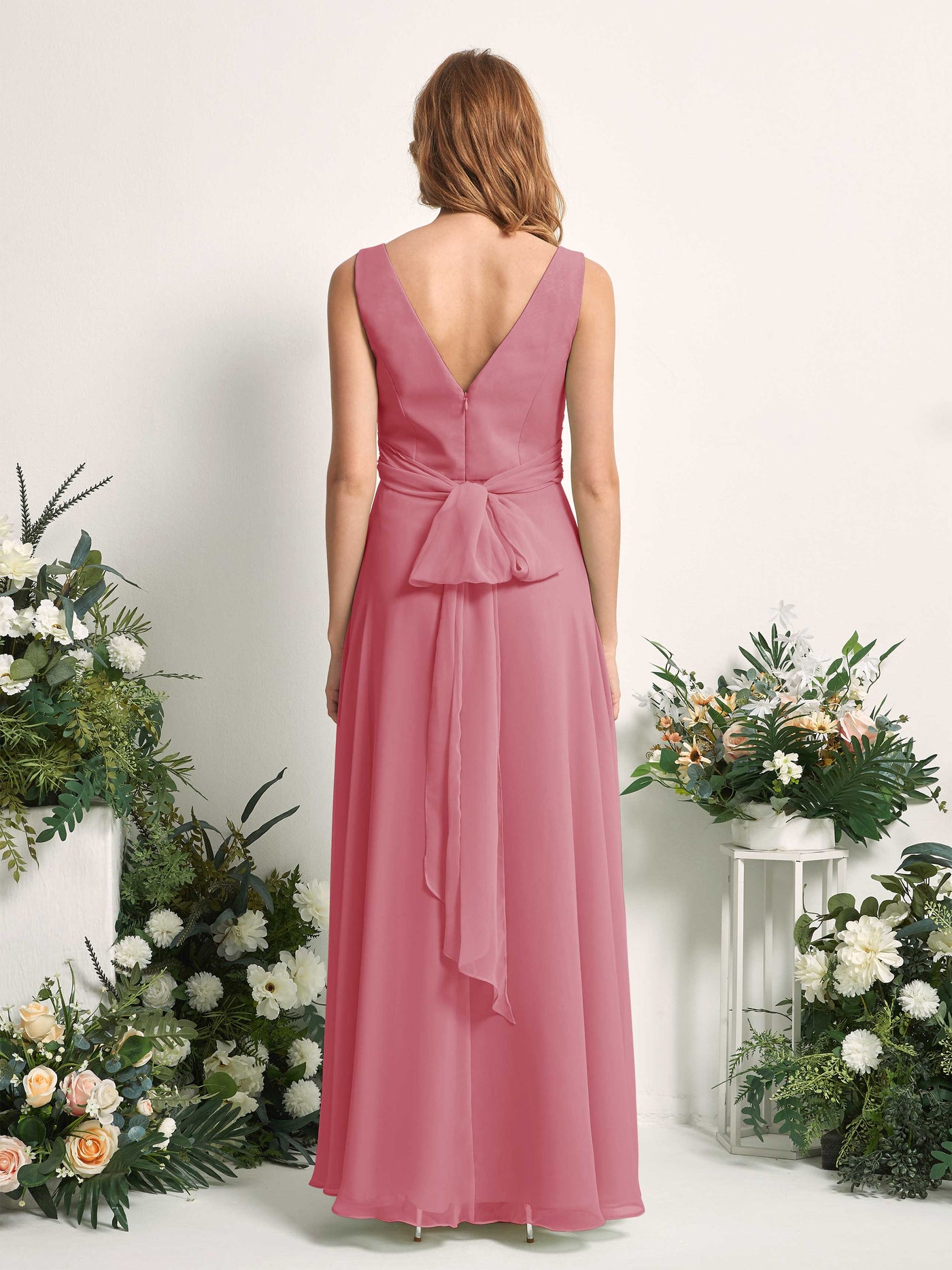 Bridesmaid Dress A-line Chiffon Straps Full Length Sleeveless Wedding Party Dress - Desert Rose (81227311)#color_desert-rose