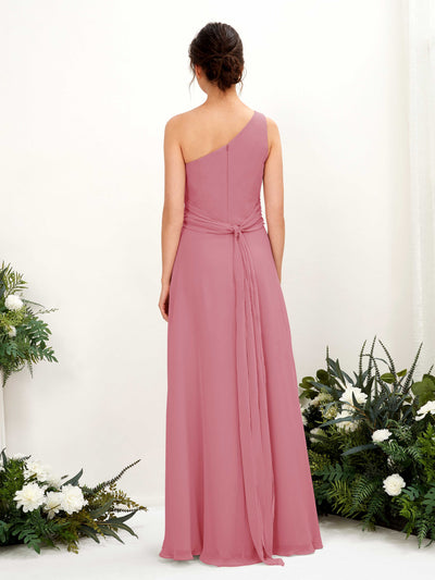 Carlyna Trita Sheath Desert Rose Bridesmaid Dress Maxi Sleeveless One Shoulder Dress Back View #color_desert-rose