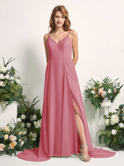 Carlyna Marcia A-Line Desert Rose Bridesmaid Dress Maxi Sleeveless V-Neck Dress Front View #color_desert-rose