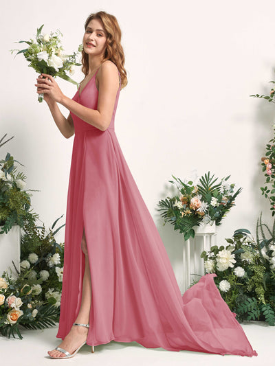 Carlyna Marcia A-Line Desert Rose Bridesmaid Dress Maxi Sleeveless V-Neck Dress Side View 2 #color_desert-rose