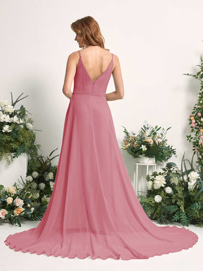 Carlyna Marcia A-Line Desert Rose Bridesmaid Dress Maxi Sleeveless V-Neck Dress Back View #color_desert-rose