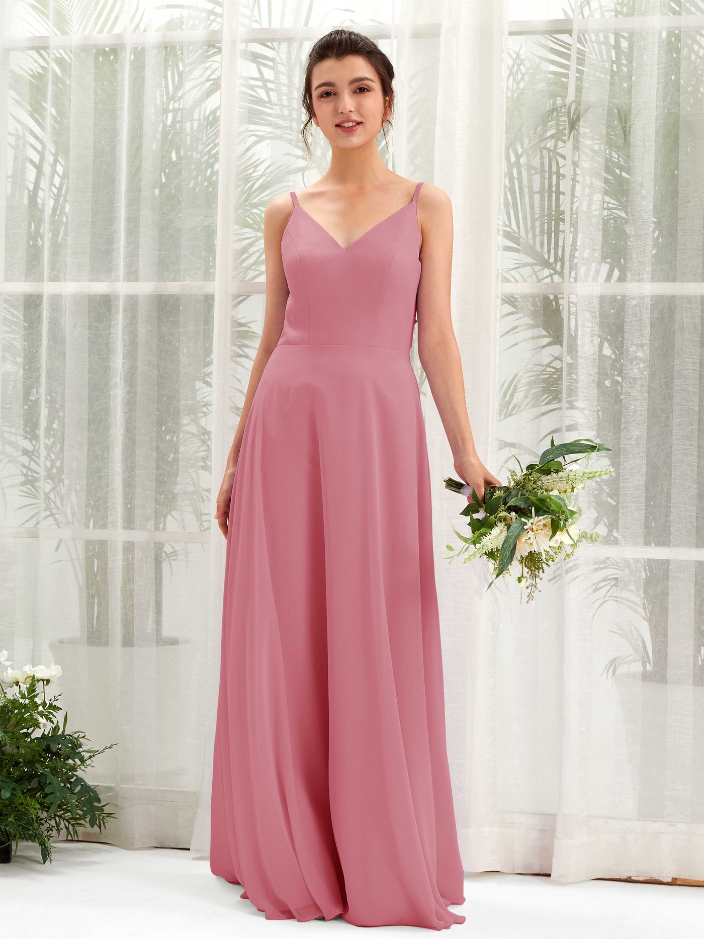 Desert Rose Bridesmaid Dresses Bridesmaid Dress A-line Chiffon Spaghetti-straps Full Length Sleeveless Wedding Party Dress (81220611)#color_desert-rose