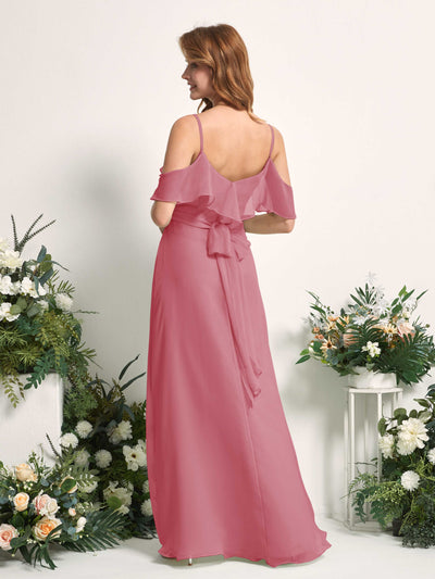 Carlyna Yvette A-Line Desert Rose Bridesmaid Dress Maxi Sleeveless V-Neck Dress Back View #color_desert-rose