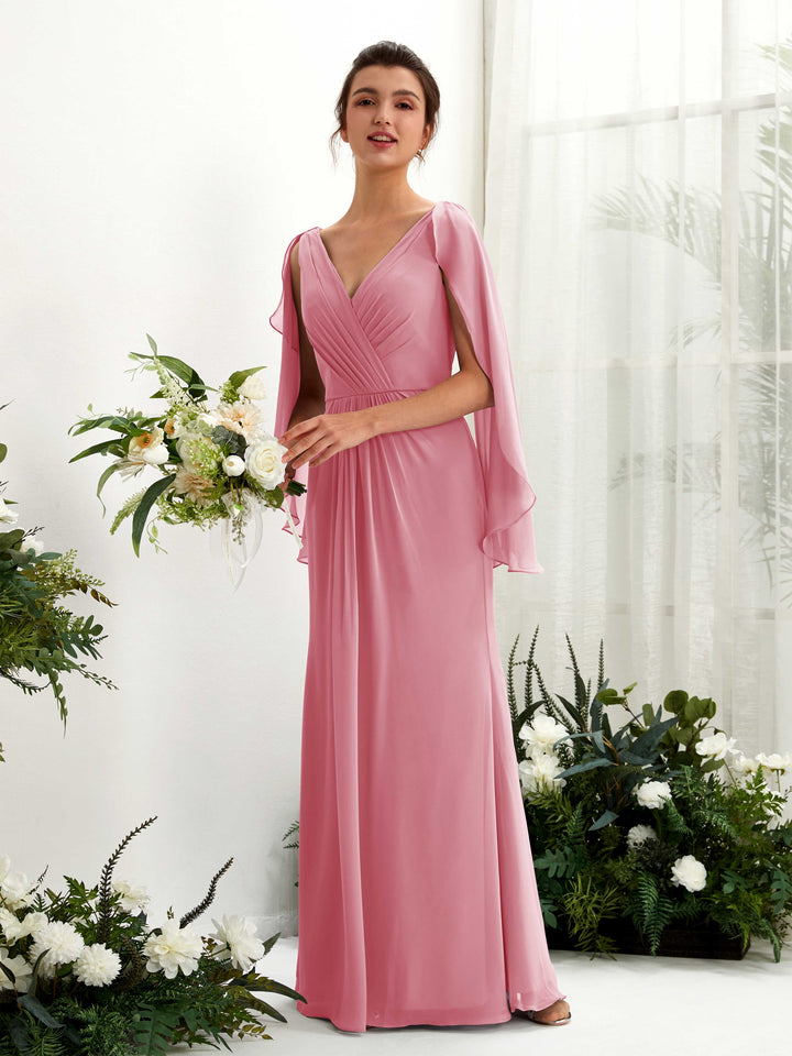 Desert Rose Bridesmaid Dresses Bridesmaid Dress A-line Chiffon Straps Full Length Long Sleeves Wedding Party Dress (80220111)