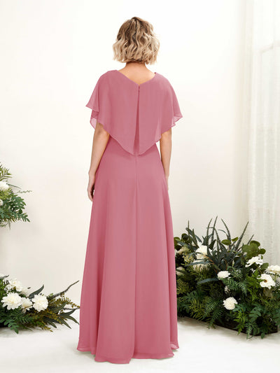 Carlyna Soleil A-Line Desert Rose Bridesmaid Dress Maxi Short Sleeve V-Neck Dress Back View #color_desert-rose