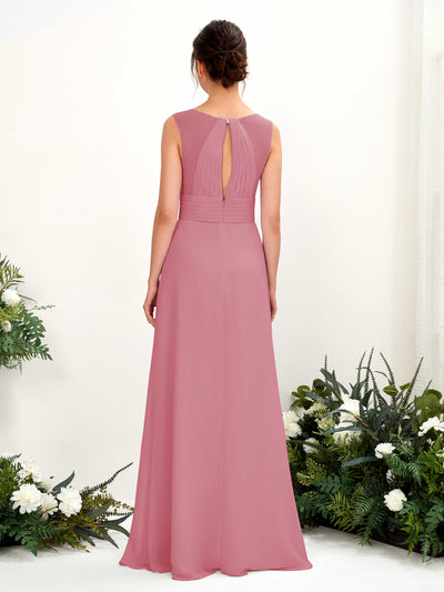 Carlyna Karen A-Line Desert Rose Bridesmaid Dress Maxi Sleeveless V-Neck Dress Back View #color_desert-rose