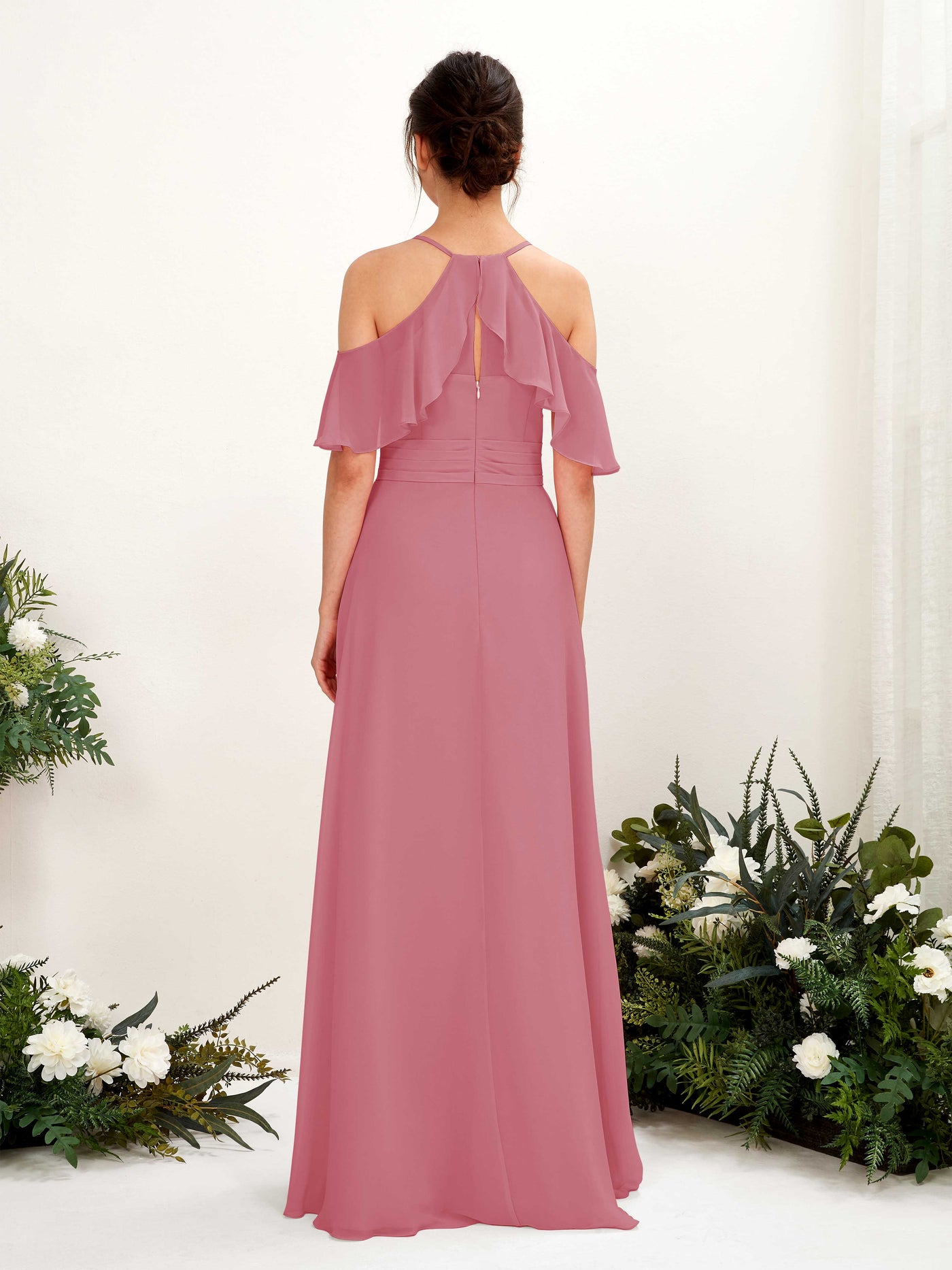 Ball Gown Off Shoulder Spaghetti-straps Chiffon Bridesmaid Dress - Desert Rose (81221711)#color_desert-rose