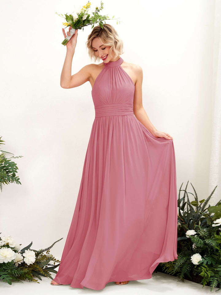 Desert Rose Bridesmaid Dresses Bridesmaid Dress A-line Chiffon Halter Full Length Sleeveless Wedding Party Dress (81225311)