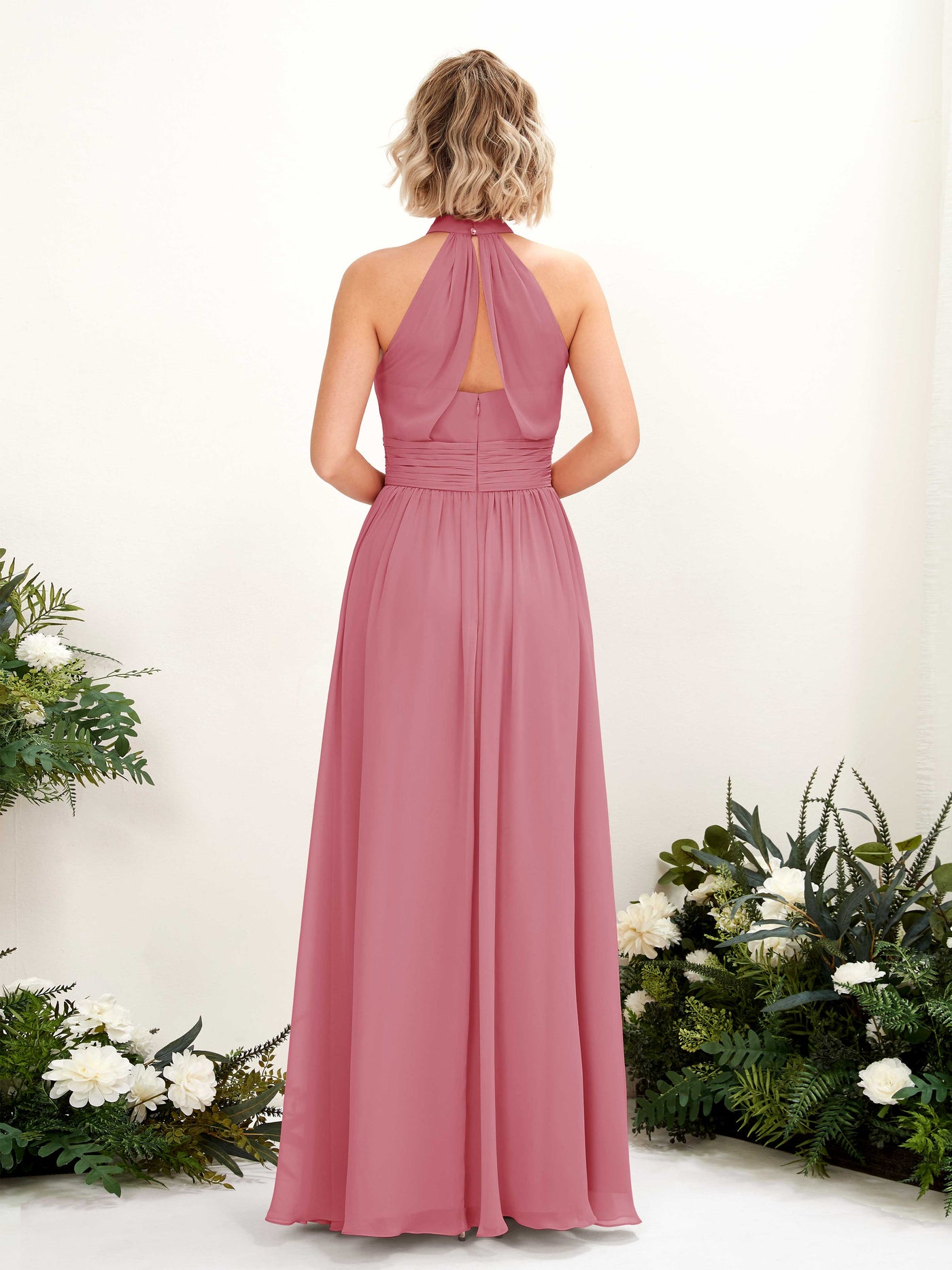 Desert Rose Bridesmaid Dresses Bridesmaid Dress A-line Chiffon Halter Full Length Sleeveless Wedding Party Dress (81225311)#color_desert-rose