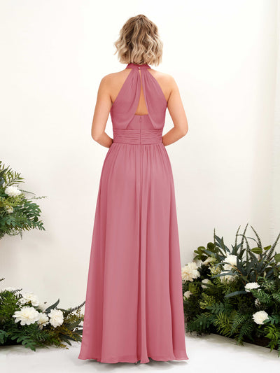 Carlyna Hilda A-Line Desert Rose Bridesmaid Dress Maxi Sleeveless Round Neck Dress Back View #color_desert-rose