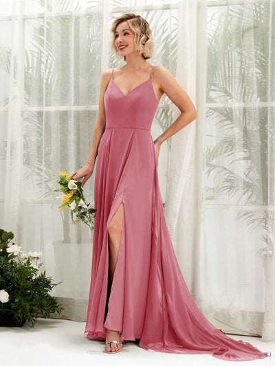 Carlyna Mana A-Line Desert Rose Bridesmaid Dress Maxi Sleeveless V-Neck Dress Front View #color_desert-rose