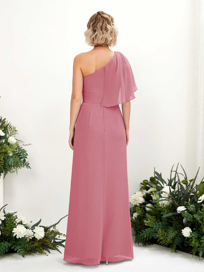Carlyna Brook A-Line Desert Rose Bridesmaid Dress Maxi Sleeveless One Shoulder Dress Back View #color_desert-rose