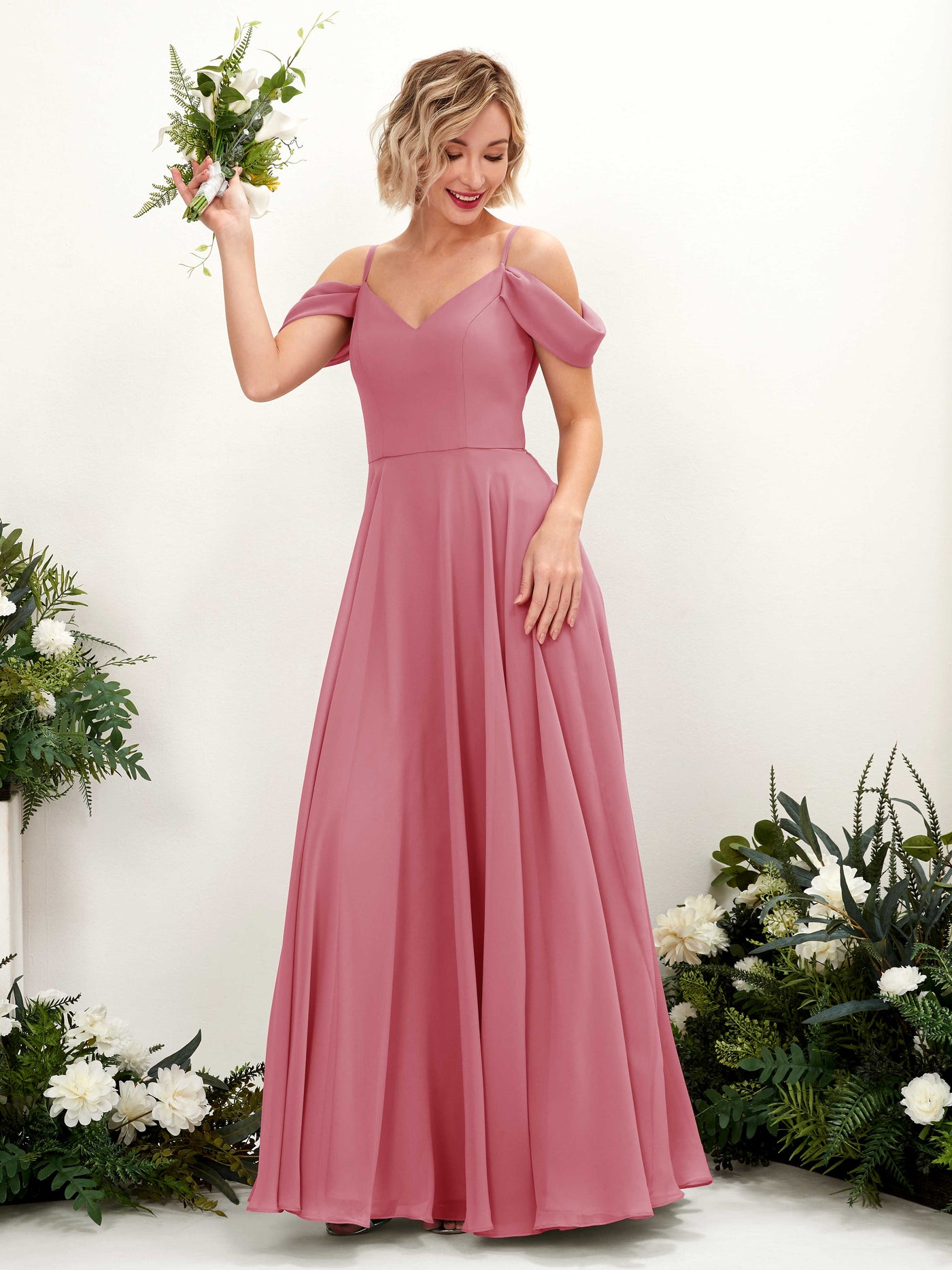 Desert Rose Bridesmaid Dresses Bridesmaid Dress A-line Chiffon Off Shoulder Full Length Sleeveless Wedding Party Dress (81224911)#color_desert-rose