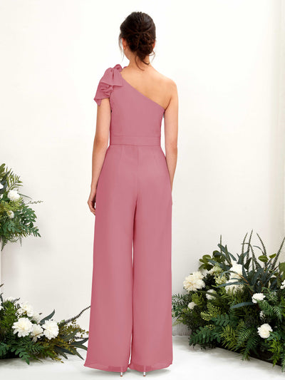 Carlyna Jasmine Jumpsuit Desert Rose Bridesmaid Dress Maxi Sleeveless One Shoulder Dress Back View #color_desert-rose