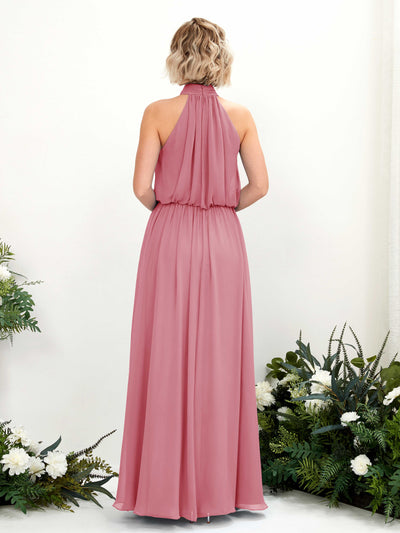 Carlyna Bess A-Line Desert Rose Bridesmaid Dress Maxi Sleeveless Halter Dress Back View #color_desert-rose