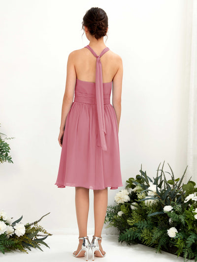 Carlyna Yvonne A-Line Desert Rose Bridesmaid Dress Knee-Length Sleeveless Round Neck Dress Back View #color_desert-rose
