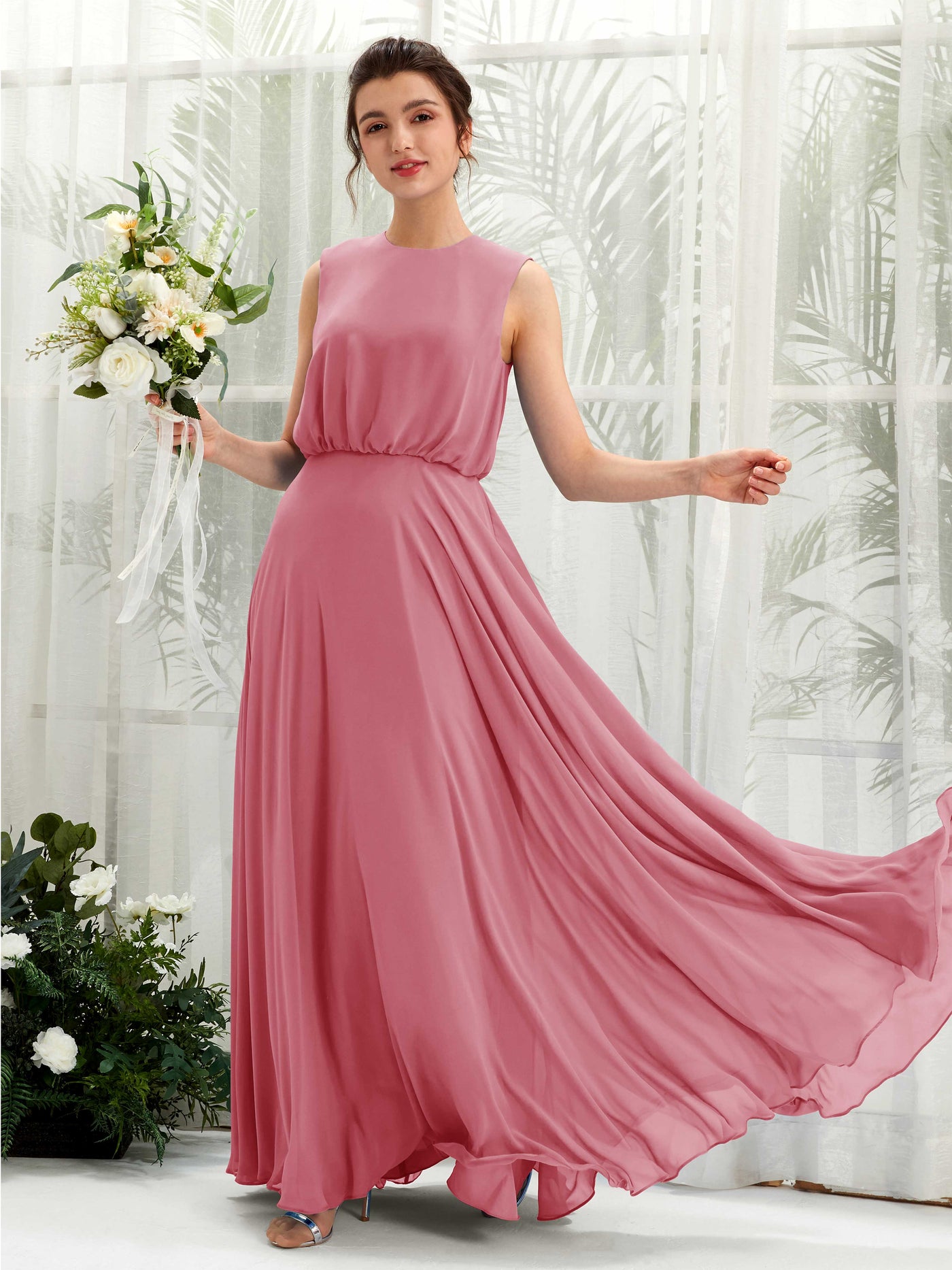 Desert Rose Bridesmaid Dresses Bridesmaid Dress A-line Chiffon Round Full Length Sleeveless Wedding Party Dress (81222811)#color_desert-rose