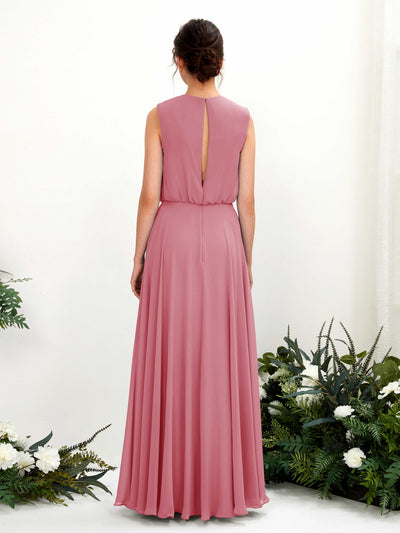 Carlyna Alma A-Line Desert Rose Bridesmaid Dress Maxi Sleeveless Round Neck Dress Back View #color_desert-rose