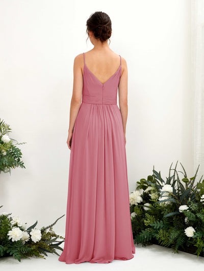 Carlyna Dira A-Line Desert Rose Bridesmaid Dress Maxi Sleeveless V-Neck Dress Back View #color_desert-rose