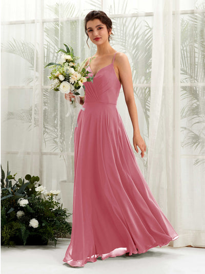 Carlyna Naura A-Line Desert Rose Bridesmaid Dress Maxi Sleeveless V-Neck Dress Front View #color_desert-rose