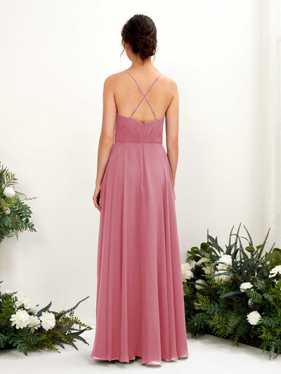 Carlyna Naura A-Line Desert Rose Bridesmaid Dress Maxi Sleeveless V-Neck Dress Back View #color_desert-rose