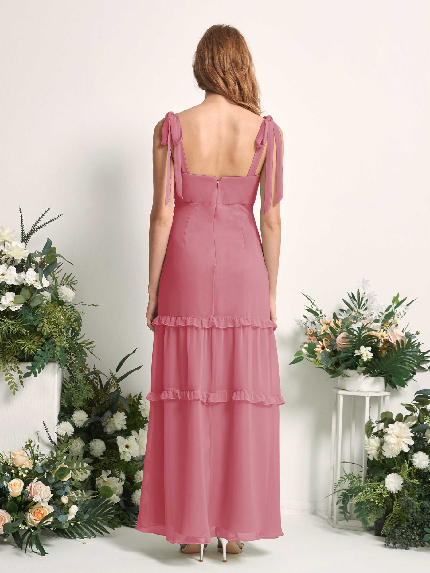 Bridesmaid Dress Chiffon Straps Full Length Sleeveless Wedding Party Dress - Desert Rose (81227511)#color_desert-rose