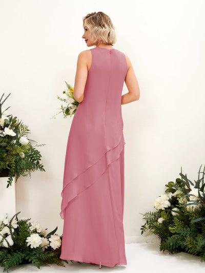 Carlyna Finna Sheath Desert Rose Bridesmaid Dress Maxi Sleeveless Round Neck Dress Back View #color_desert-rose