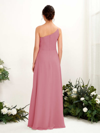 Carlyna Crystal A-Line Desert Rose Bridesmaid Dress Maxi Sleeveless One Shoulder Dress Back View #color_desert-rose
