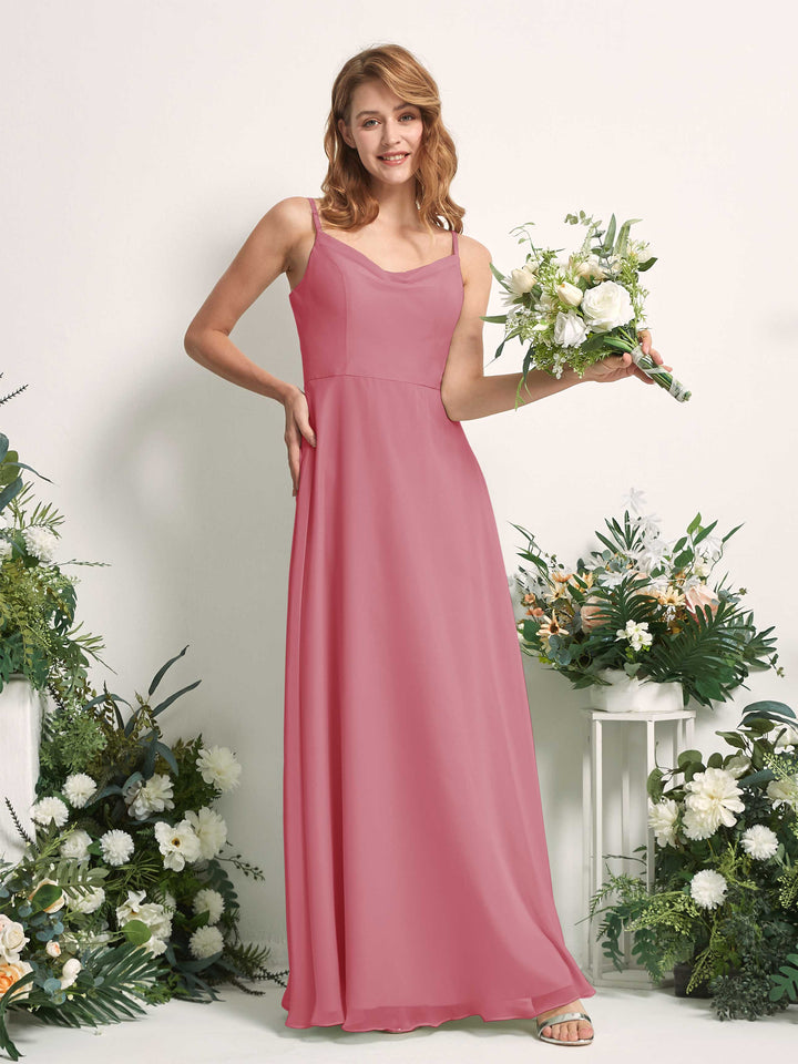 Bridesmaid Dress A-line Chiffon Spaghetti-straps Full Length Sleeveless Wedding Party Dress - Desert Rose (81227211)