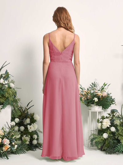 Carlyna Hannah A-Line Desert Rose Bridesmaid Dress Maxi Sleeveless Sweetheart Dress Back View #color_desert-rose