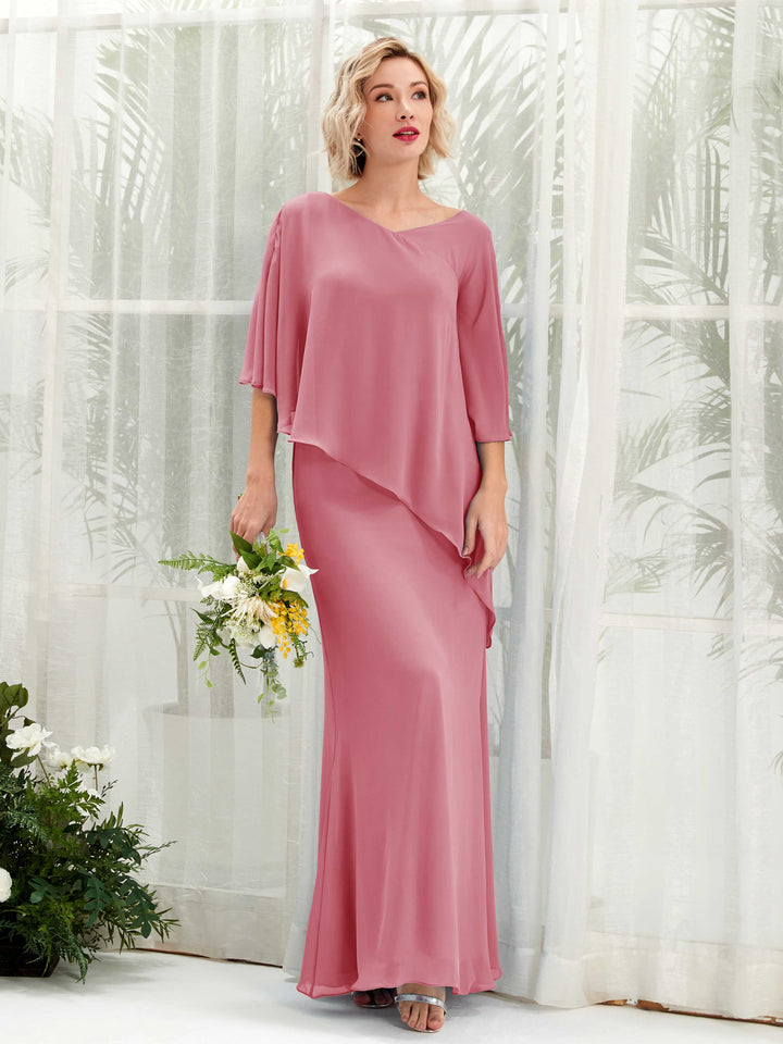 Desert Rose Bridesmaid Dresses Bridesmaid Dress Bohemian Chiffon V-neck Full Length 3/4 Sleeves Wedding Party Dress (81222511)