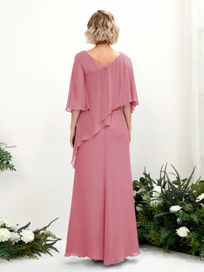 Carlyna Violaine A-Line Desert Rose Bridesmaid Dress Maxi Three Quarter Sleeve V-Neck Dress Back View #color_desert-rose