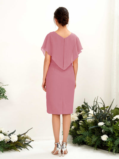 Carlyna Vanessa Sheath Desert Rose Bridesmaid Dress Knee-Length Cap Sleeve V-Neck Dress Back View #color_desert-rose
