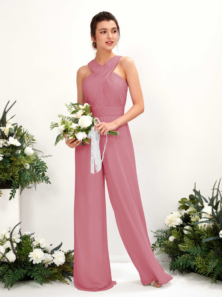 Desert Rose Bridesmaid Dresses Bridesmaid Dress Chiffon V-neck Full Length Sleeveless Wedding Party Dress (81220711)