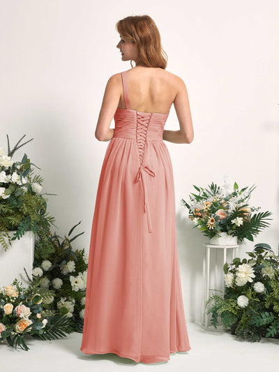 Carlyna Pandora A-Line Champagne Rose Bridesmaid Dress Maxi Sleeveless One Shoulder Dress Back View #color_champagne-rose