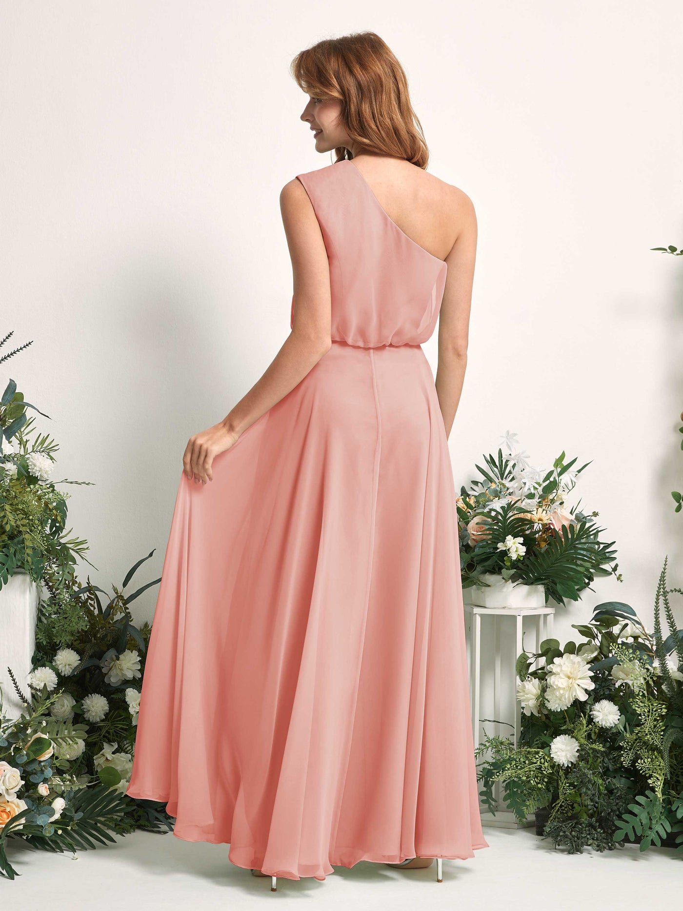 Bridesmaid Dress A-line Chiffon One Shoulder Full Length Sleeveless Wedding Party Dress - Champagne Rose (81226806)#color_champagne-rose