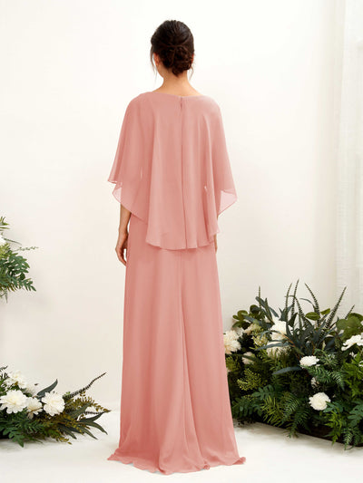 Carlyna Savin Sheath Champagne Rose Bridesmaid Dress Maxi Cap Sleeve Boat Neck Dress Back View #color_champagne-rose