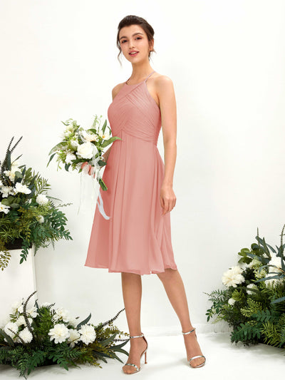 Carlyna Davina A-Line Champagne Rose Bridesmaid Dress Knee-Length Sleeveless Round Neck Dress Front View #color_champagne-rose